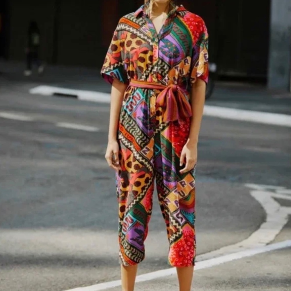 Farm Rio dotted patch scarf jumpsuit size medium